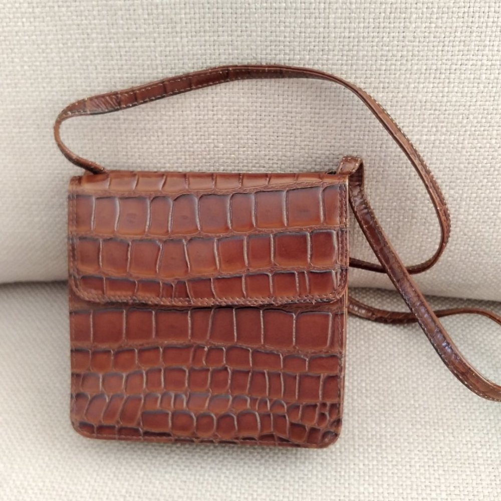 Croc embossed leather crossbody / wallet bag
